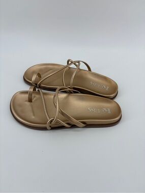 KORKS Womens Size 10 Gold Metallic Strappy Toe Loop Flat Sandals Boho